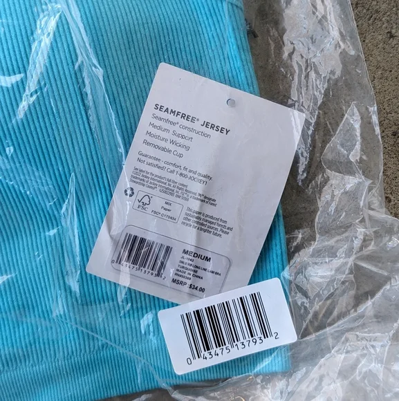 Jockey Essentials Cyan Blue Racerback Seamfree Jersey Ribbed Sports Bra NWT - Picture 11 of 12